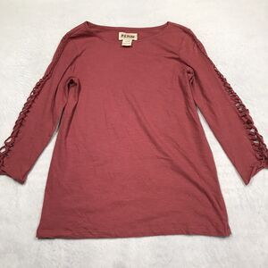 PEPIN Antropologie Top Women S Brick Red Criss Cross Lace Up 3/4 Sleeve